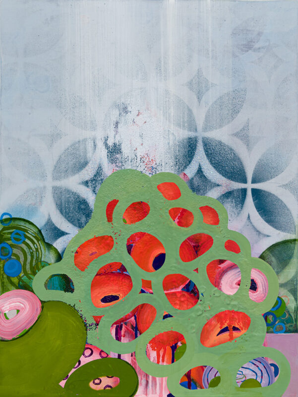 Corallium, oil, spray paint and glitter on panel, 16 x 12 inches, 2020 - Artwork by Sarah Lutz