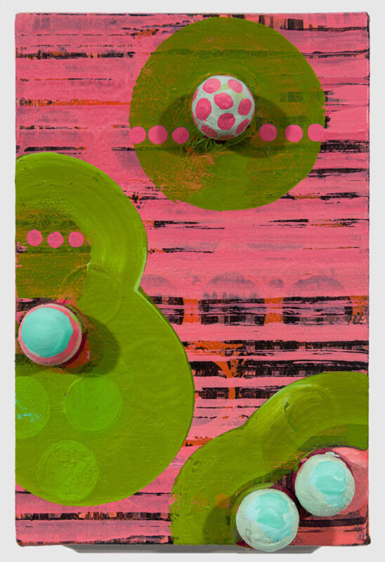 Wish You Were Here ll: oil, paper balls and resin on canvas, 6 x 4 inches each, 2015-16 - Artwork by Sarah Lutz