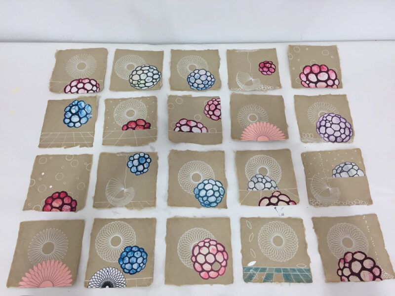 Morula Drawings, ink and collage on paper, 6 x 6 inches each, artwork by Sarah Lutz