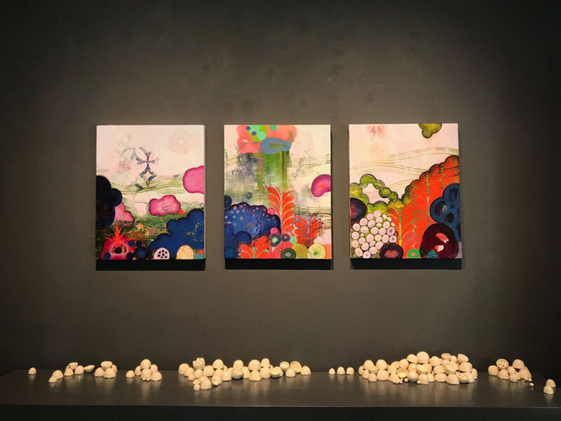 Trilogy with Ceramic installation, Schoolhouse Gallery, Provincetown, MA, 2018, artwork by Sarah Lutz