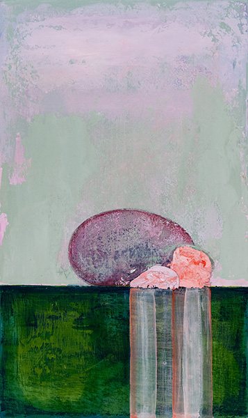 Painting by Sarah Lutz- Domino-X_oil-and-spray-paint-on-panel_10-x-6-inches_2021