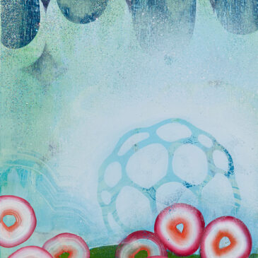 Stargazer's Garden, oil, spray paint and glitter on panel, 12 x 9 inches, 2022., artist sarah Lutz