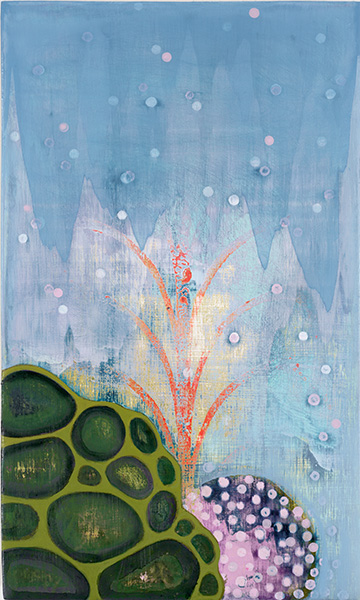 Domino XXlV, oil and spray paint on panel, 10 x 6 inches, 2025