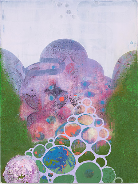Croquembouche lll, 2026, oil and spray paint on panel, 12 x 9 inches - artwork by Sarah Lutz