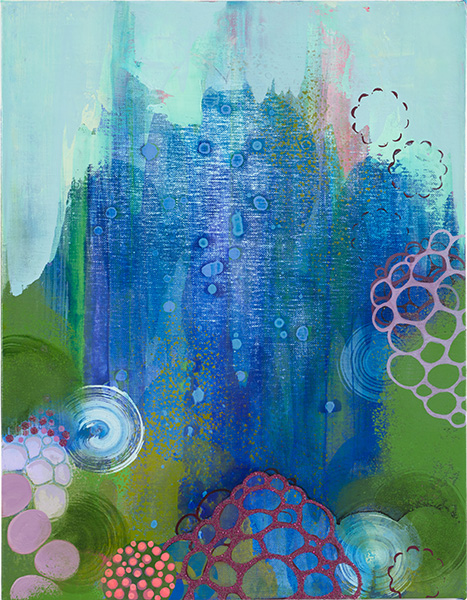 Lotus Garden l, 2026, oil and glitter on linen, 14 x 11 inches - artwork by Sarah Lutz